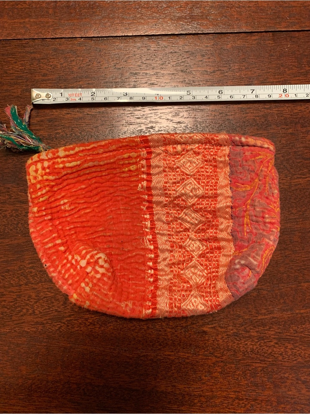 Handcrafted Orange Boho Quilted Zip Pouch. Kantha Pouch (d)